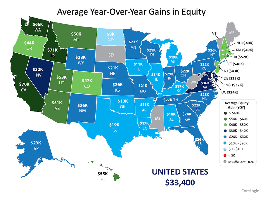 average year-over-year gains in equity by state