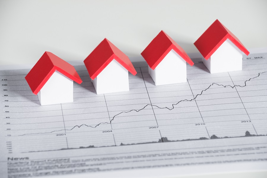 A financial graph showing the housing market getting more and more expensive